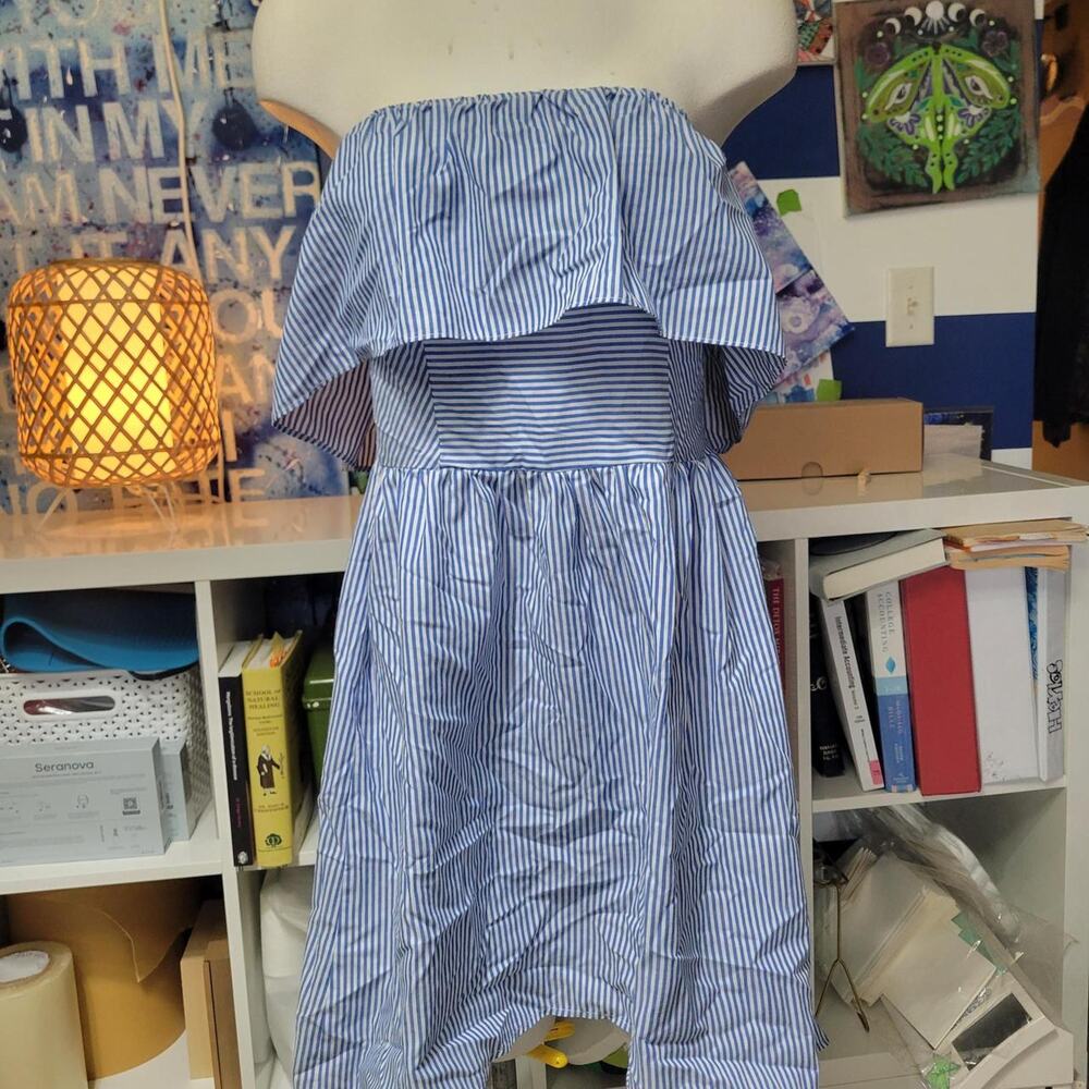 Vernacular Blue and white striped off shoulder dress M Sundress